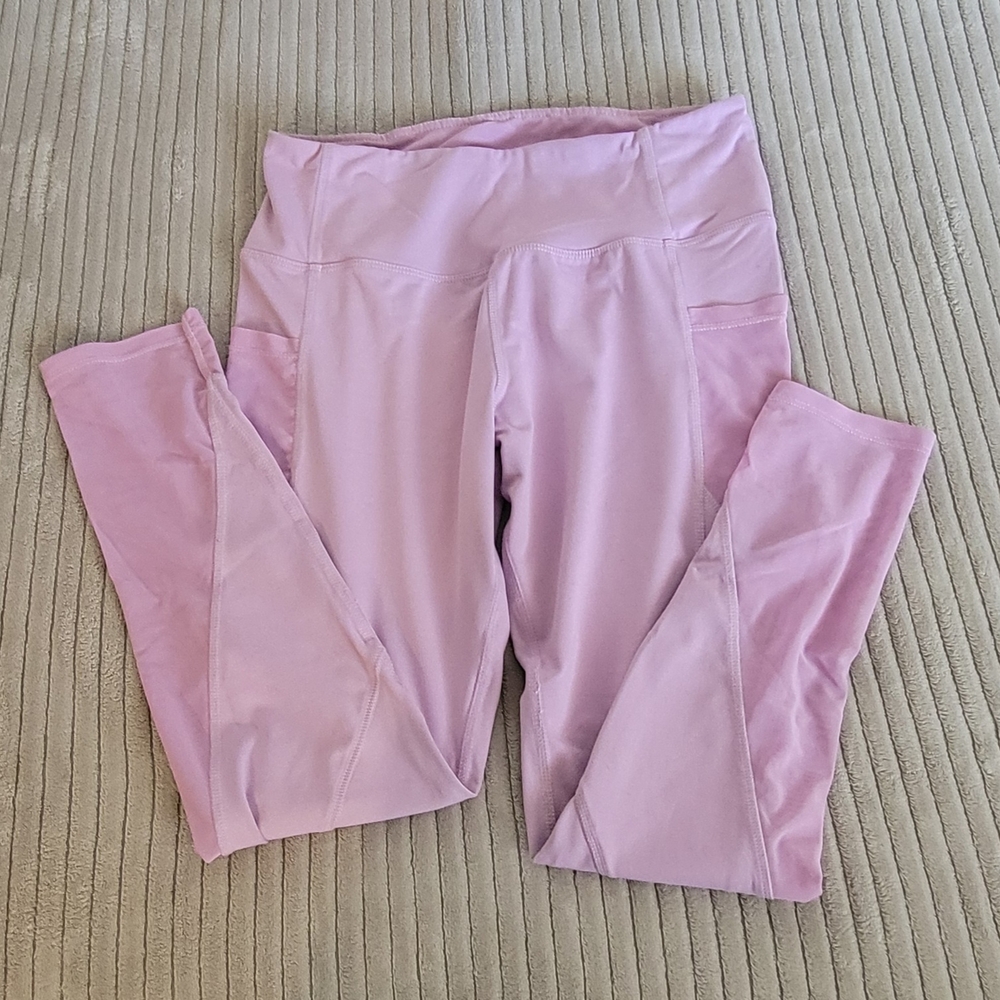High-Waisted Pink Leggings with Moisture-Wicking Fabric
